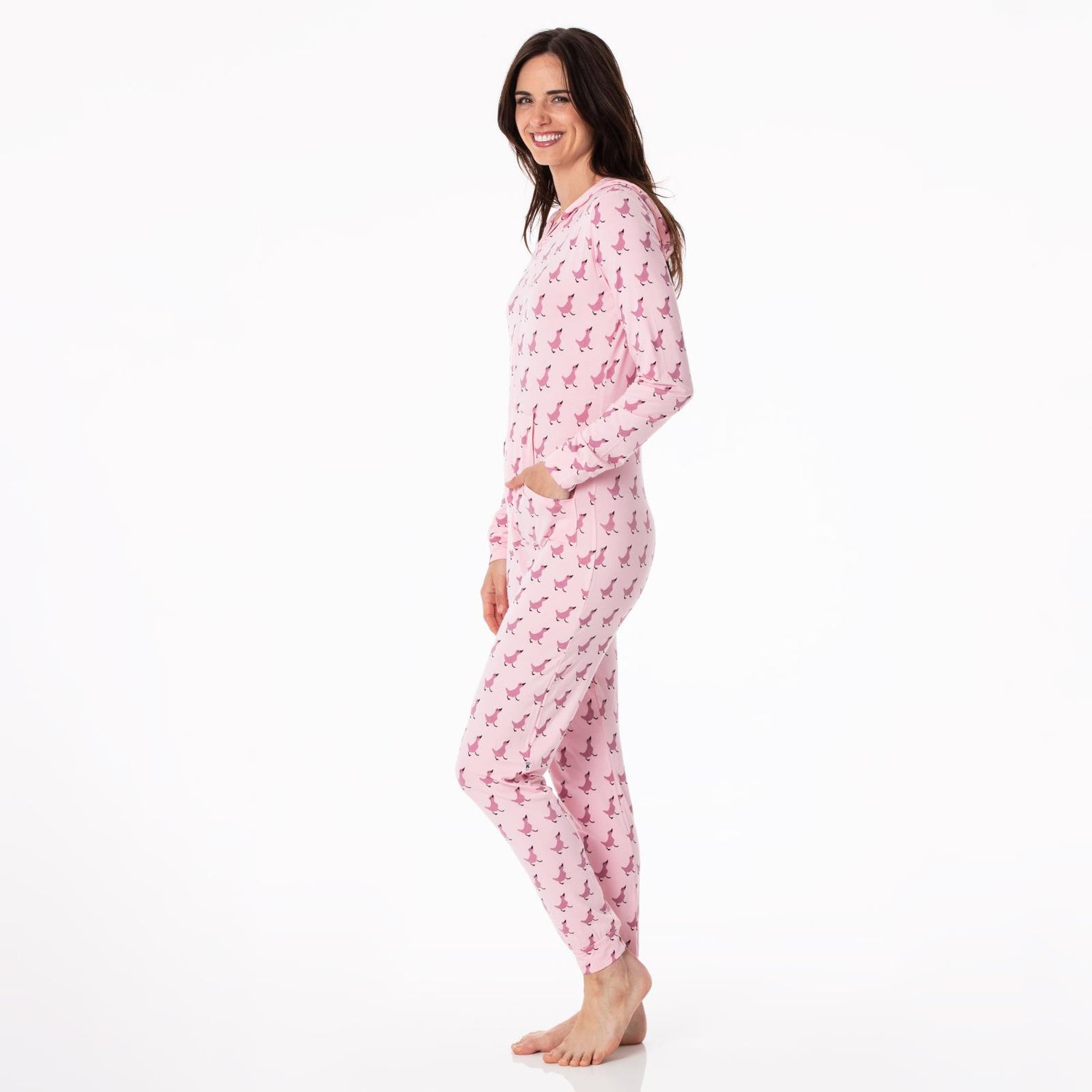 Women's Print Long Sleeve Jumpsuit with Hood in Cake Pop Ugly Duckling
