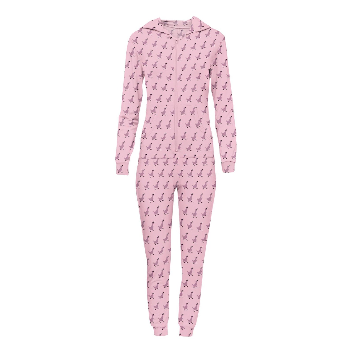 Women's Print Long Sleeve Jumpsuit with Hood in Cake Pop Ugly Duckling