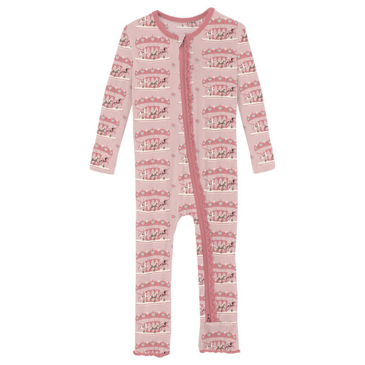 Print Muffin Ruffle Coverall with 2 Way Zipper in Baby Rose Fair Carousel (344295)