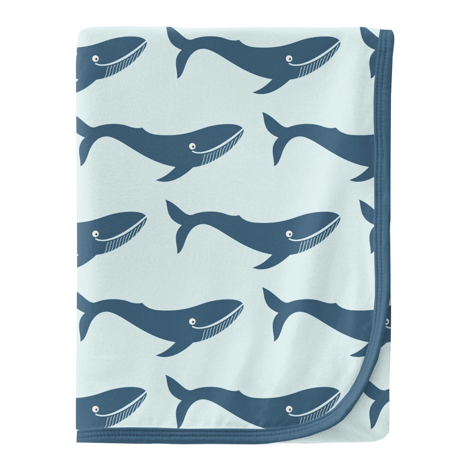 Print Swaddling Blanket in Fresh Air Blue Whales