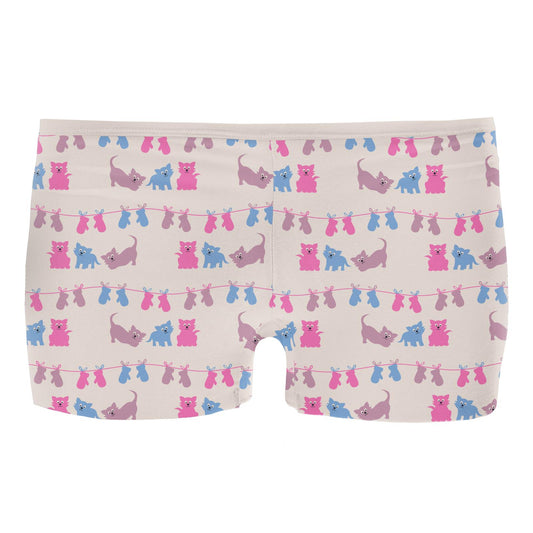Women's Print Boy Short Underwear in Latte 3 Little Kittens