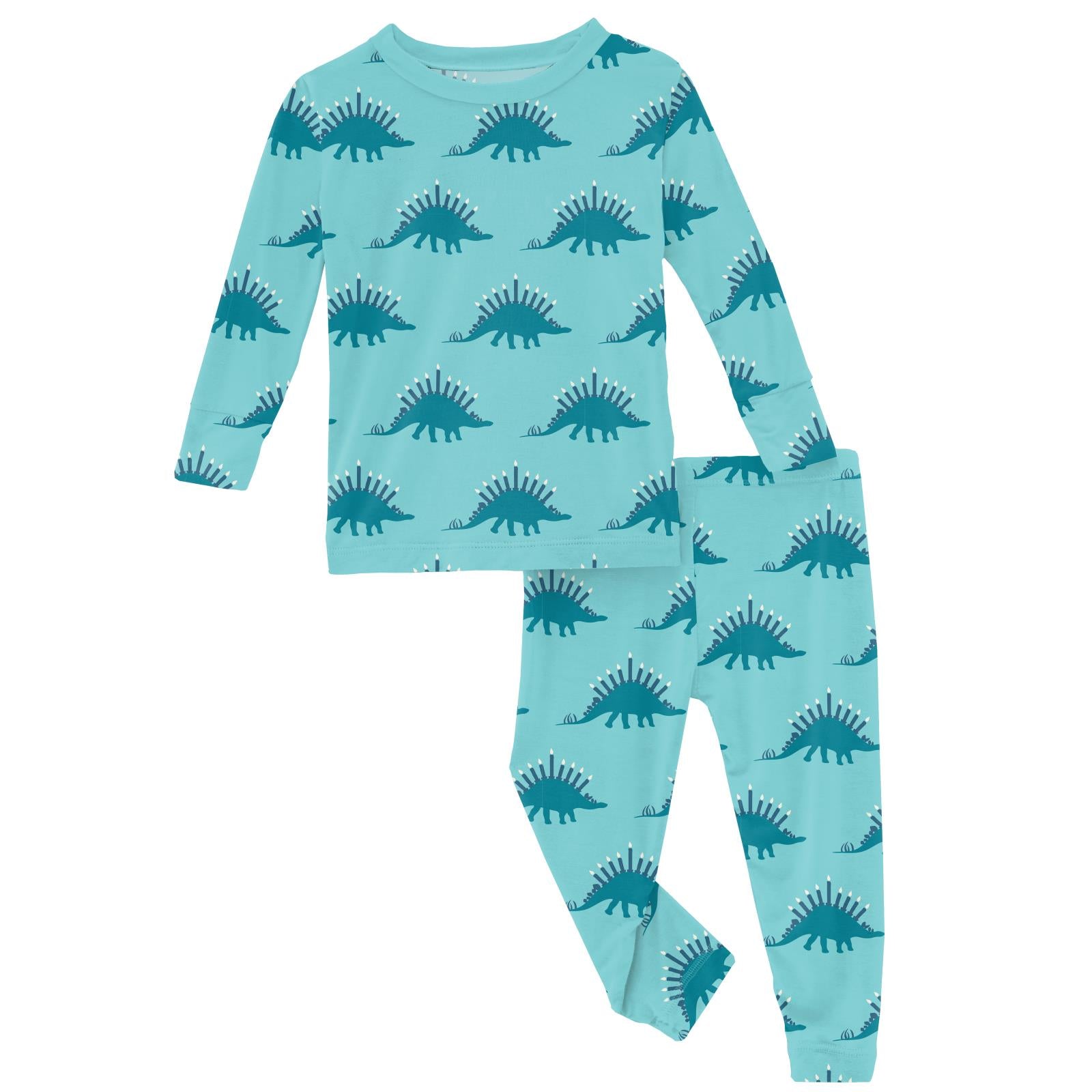 Print Long Sleeve Pajama Set in Iceberg/Bay Menorahsaurus with Iceberg