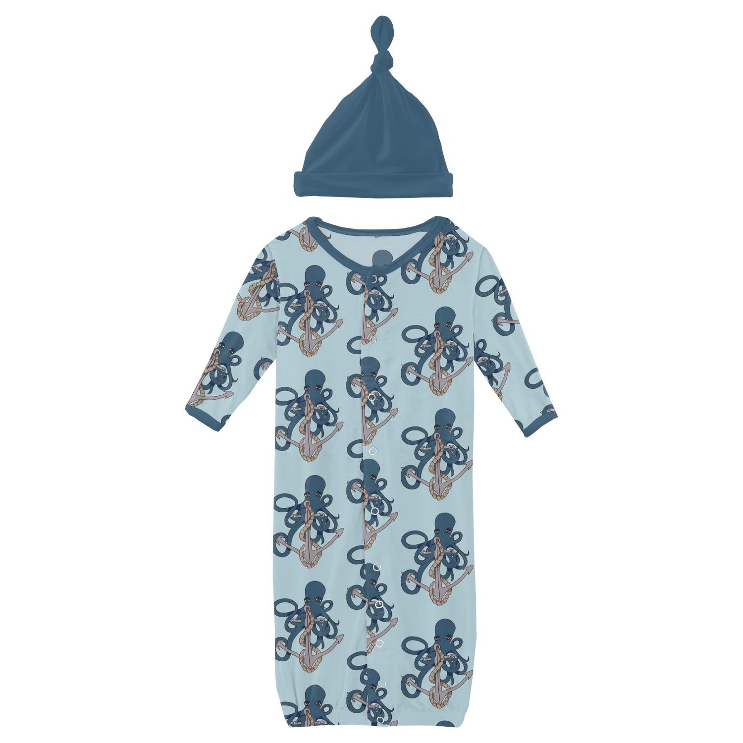 Print Layette Gown Converter & Single Knot Hat Set in Spring Sky Octopus Anchor (261003)