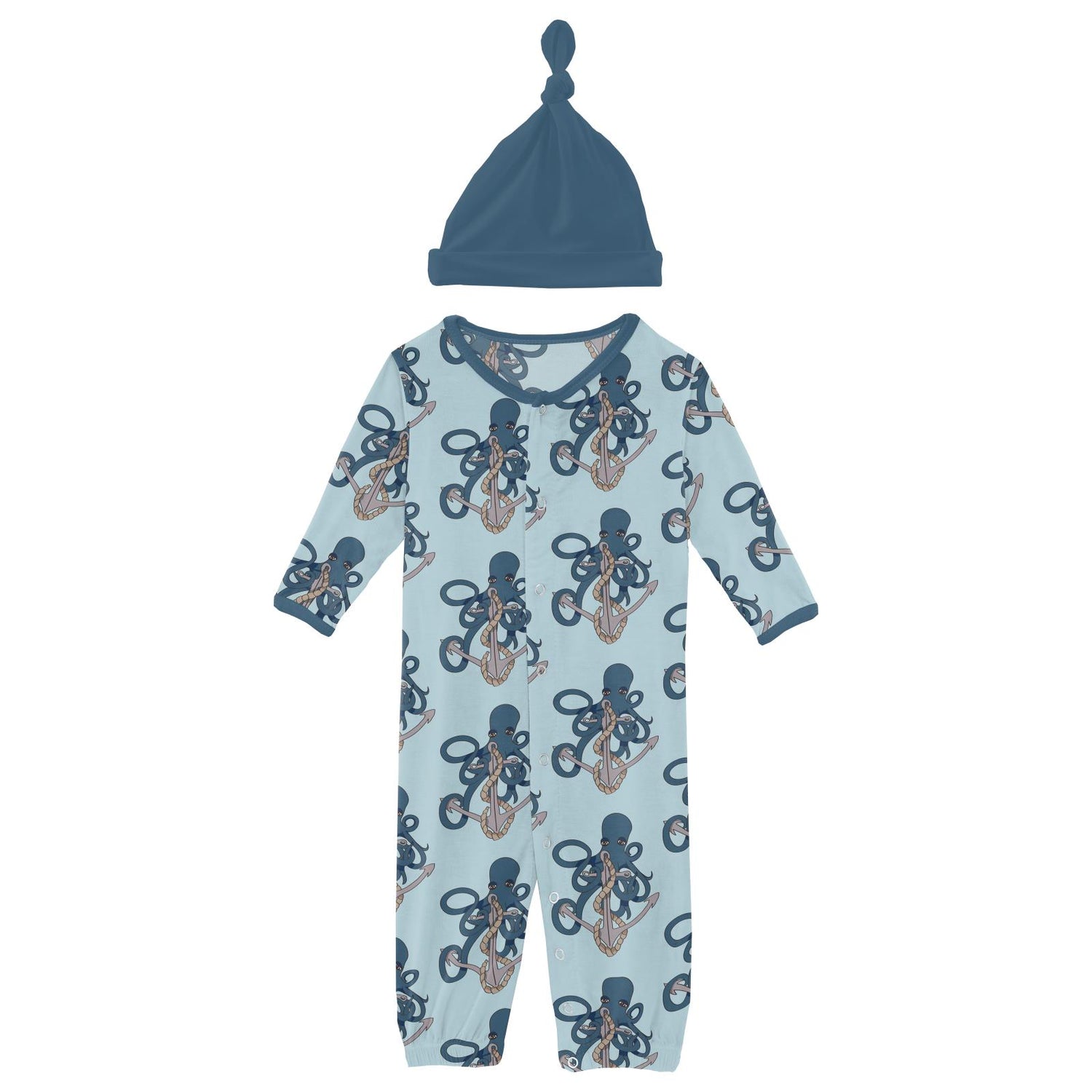 Print Layette Gown Converter & Single Knot Hat Set in Spring Sky Octopus Anchor (261018)