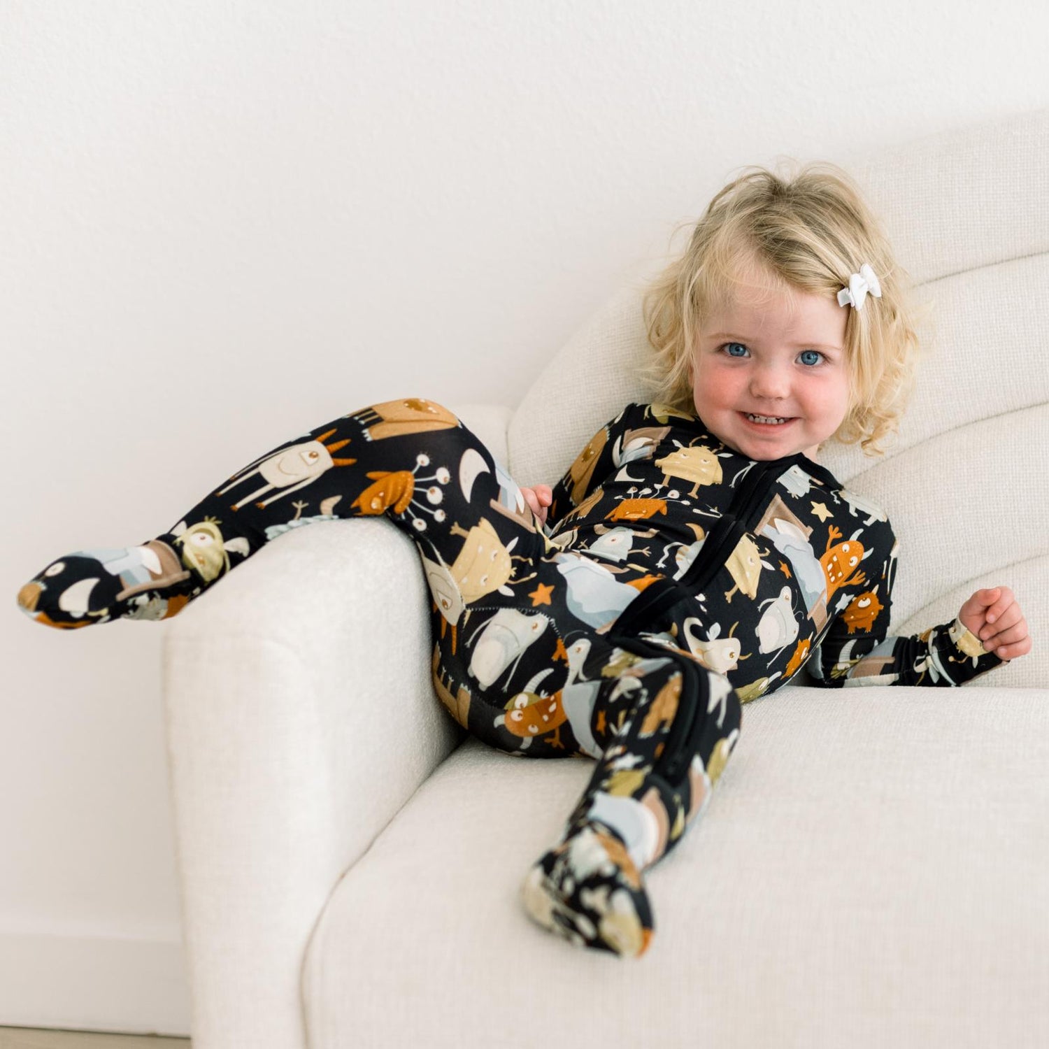 Print Footie with 2 Way Zipper in Midnight Monsters Under the Bed (351441)