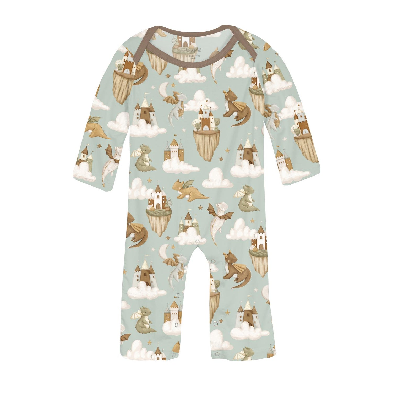 Print Long Sleeve Beau Romper in Aloe Castles and Clouds (351715)