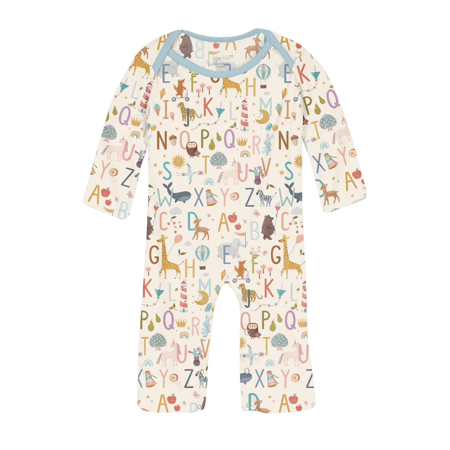 Print Long Sleeve Beau Romper in Animal Alphabet (351723)