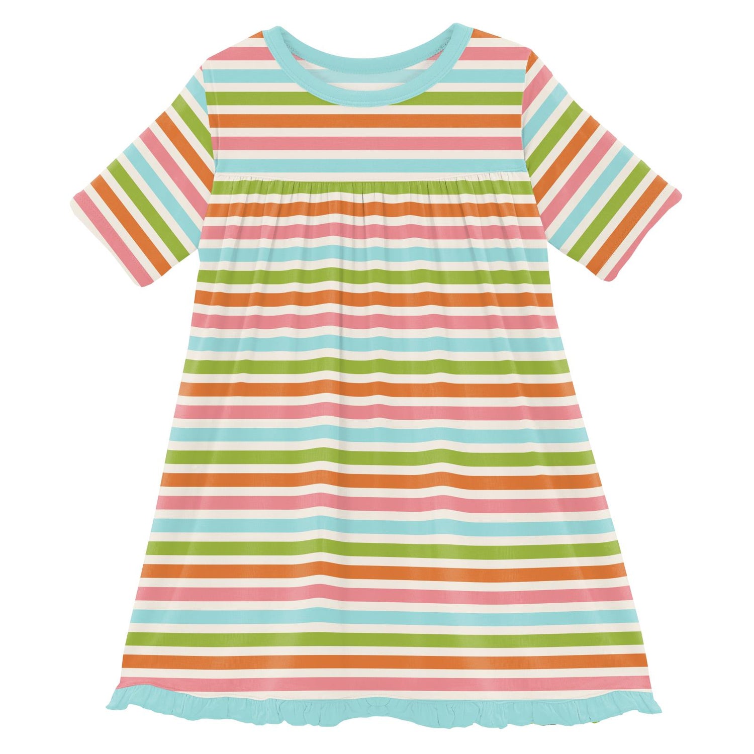 Print Short Sleeve Swing Dress in Beach Day Stripe (219613)