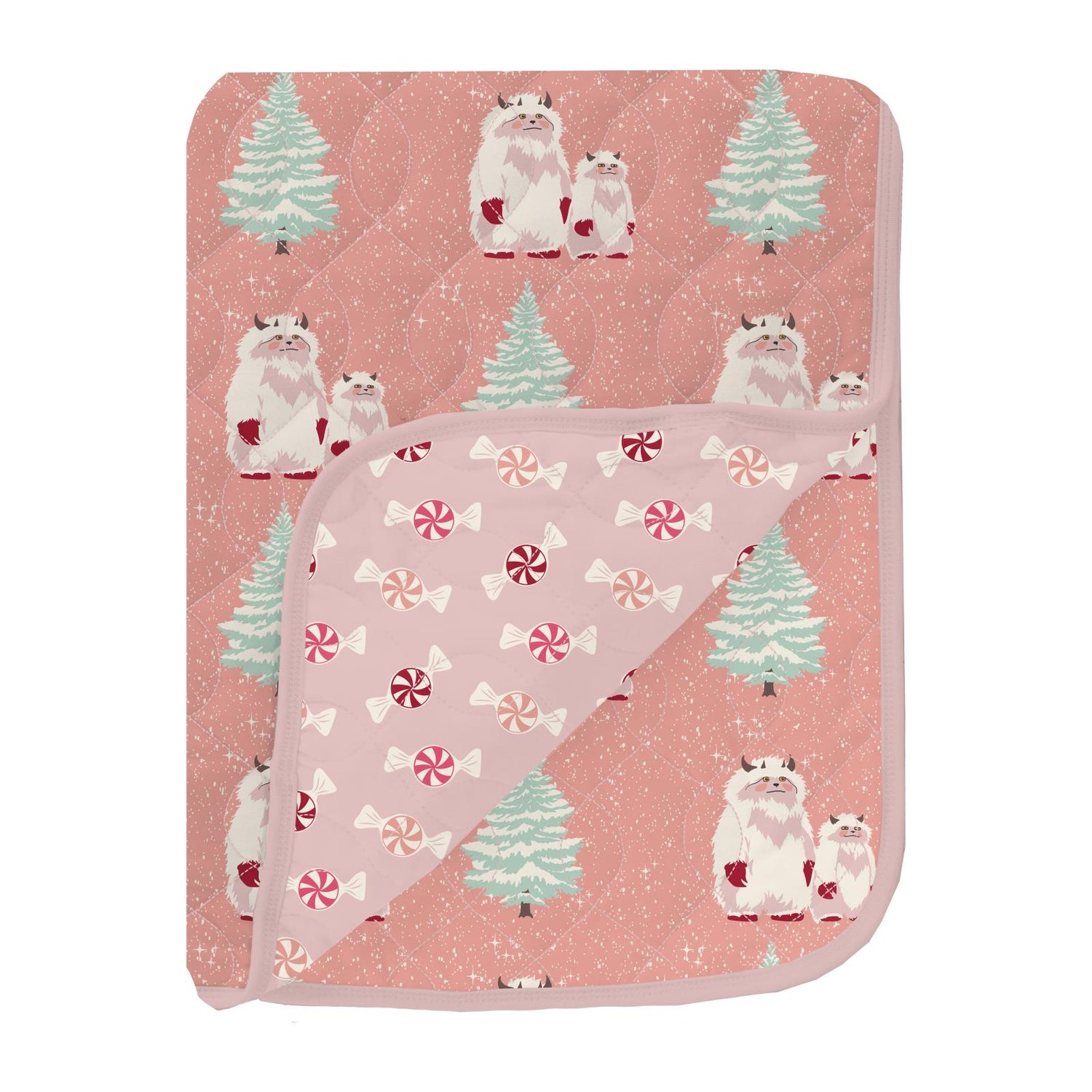 Print Quilted Stroller Blanket in Blush Yeti/Baby Rose Peppermints