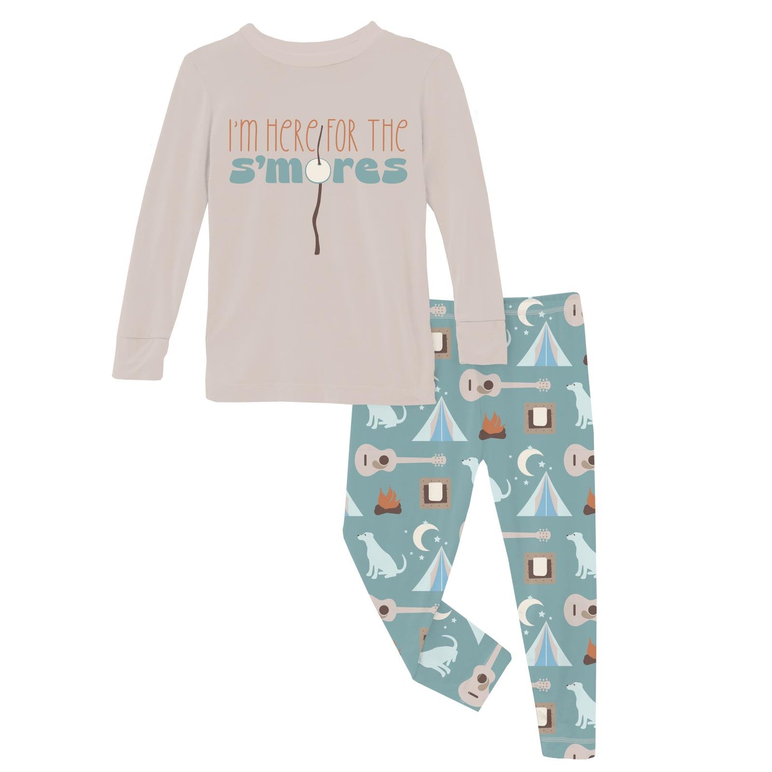 Long Sleeve Graphic Tee Pajama Set in Jade Campfire (319894)
