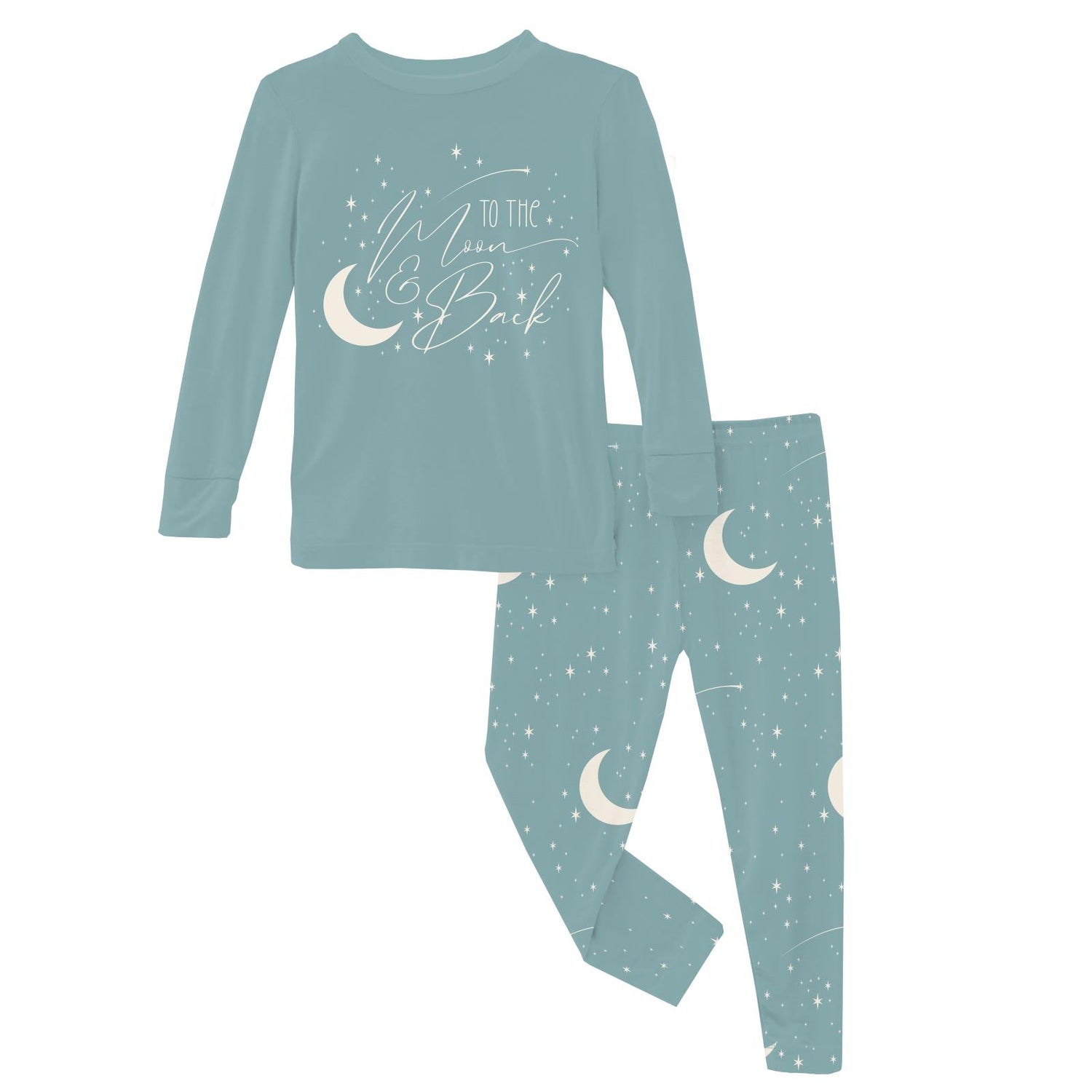 Long Sleeve Graphic Tee Pajama Set in Jade Starry Sky & Moon (320215)
