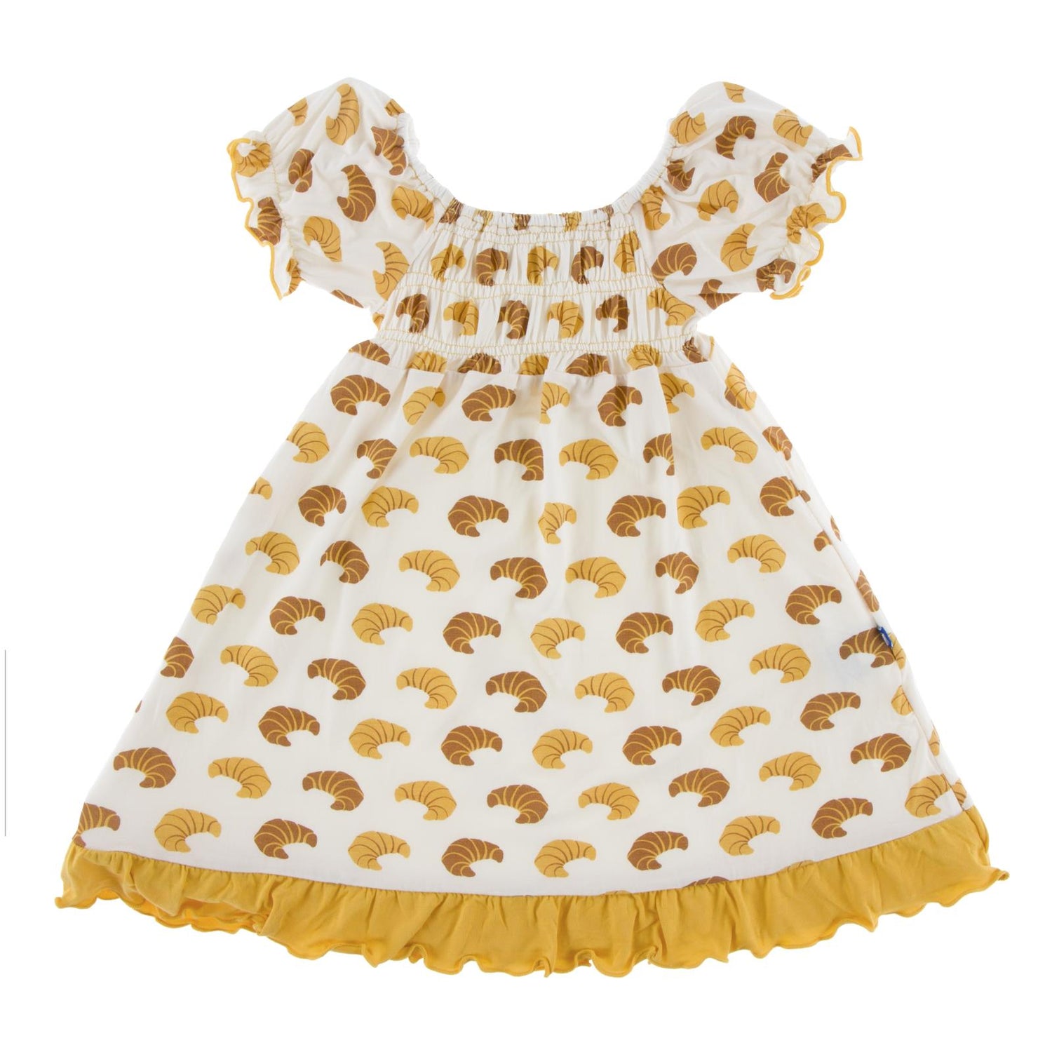 Print Short Sleeve Gathered Dress in Natural Croissant (228263)