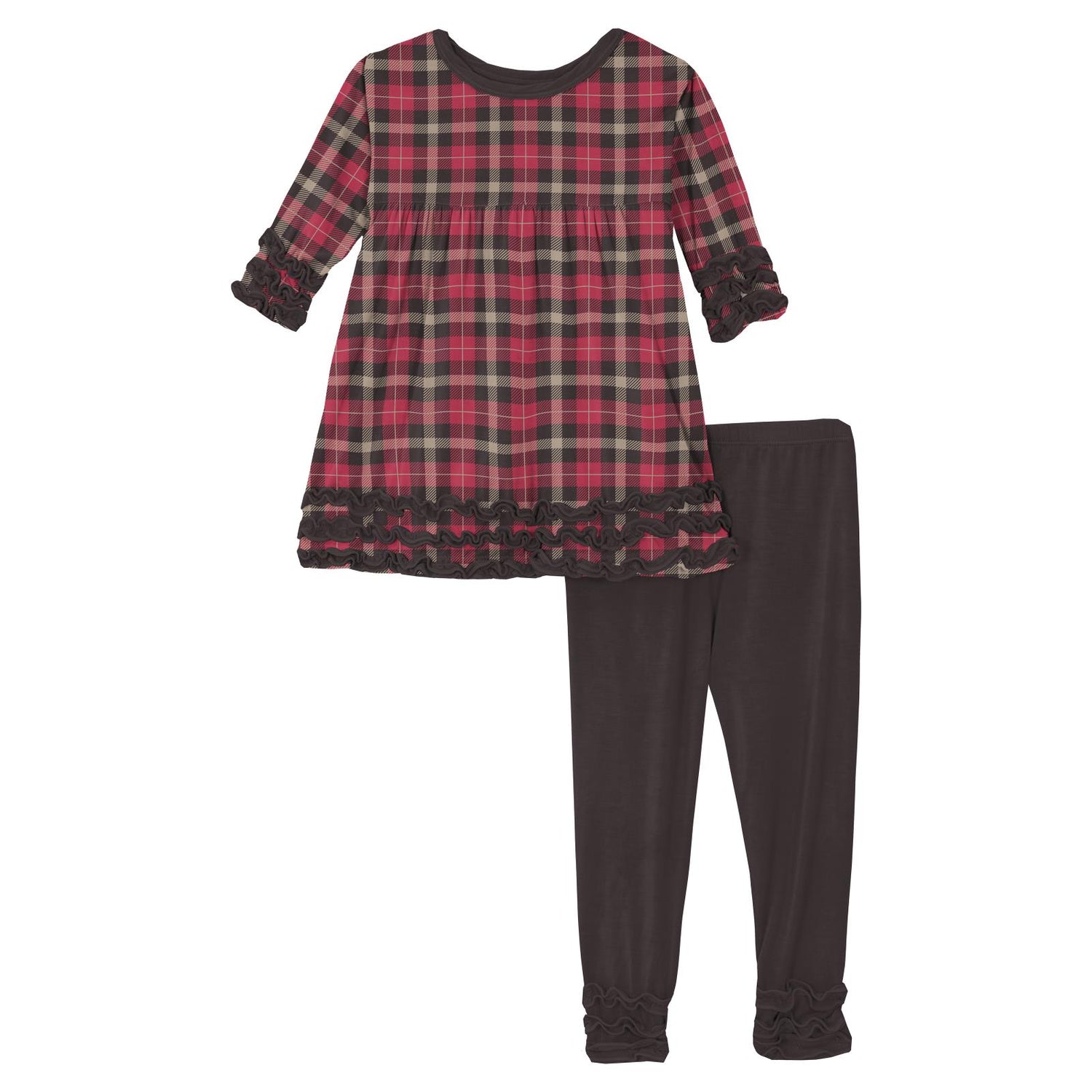 Print Long Sleeve Babydoll Outfit Set in 90's Plaid (264656)
