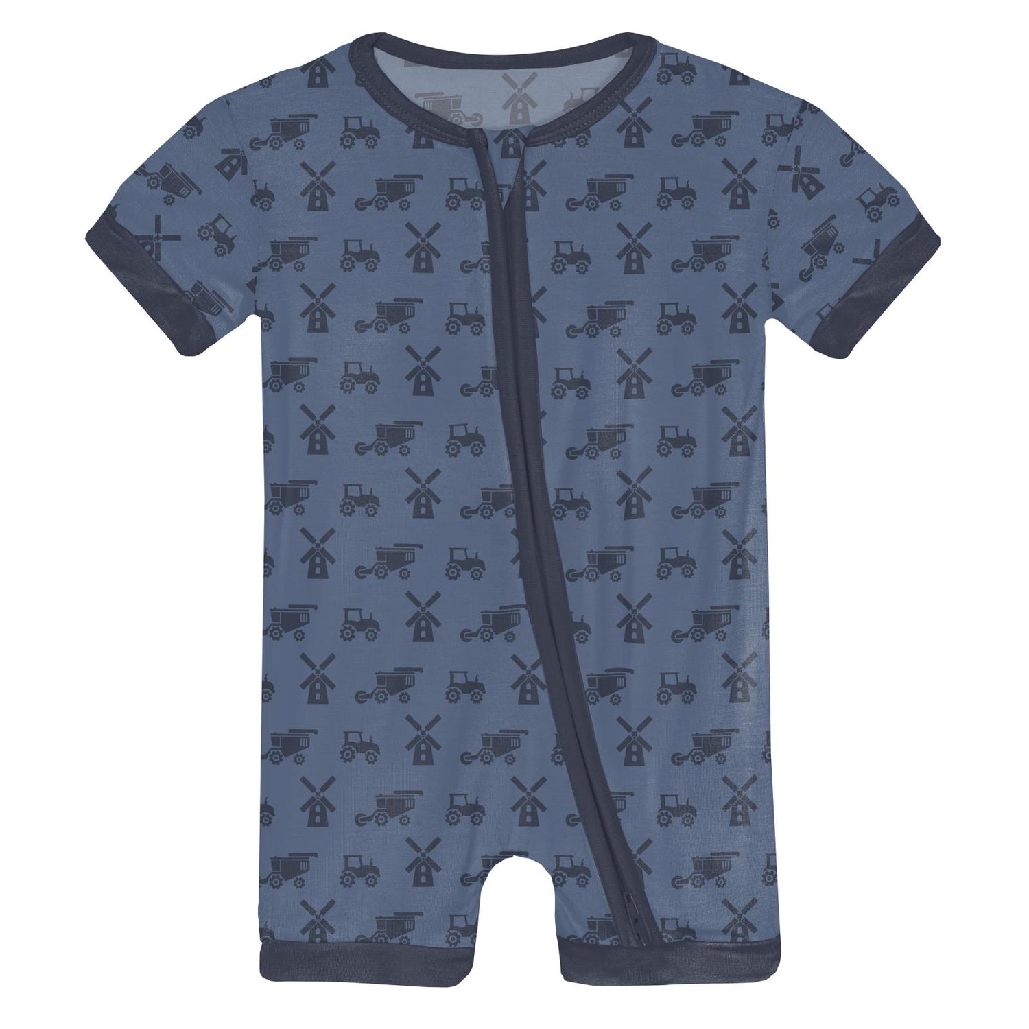 Print Shorty Sleeper with Zipper in Denim Tractors & Windmills (362159)