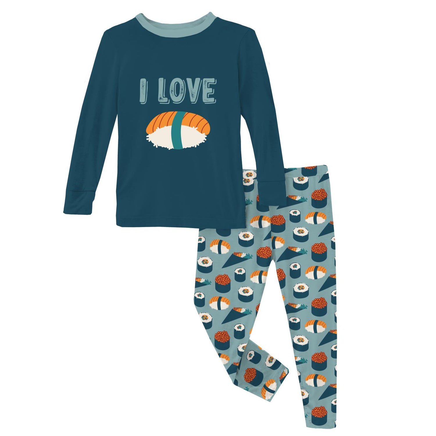 Long Sleeve Graphic Tee Pajama Set in Jade Sushi (228505)