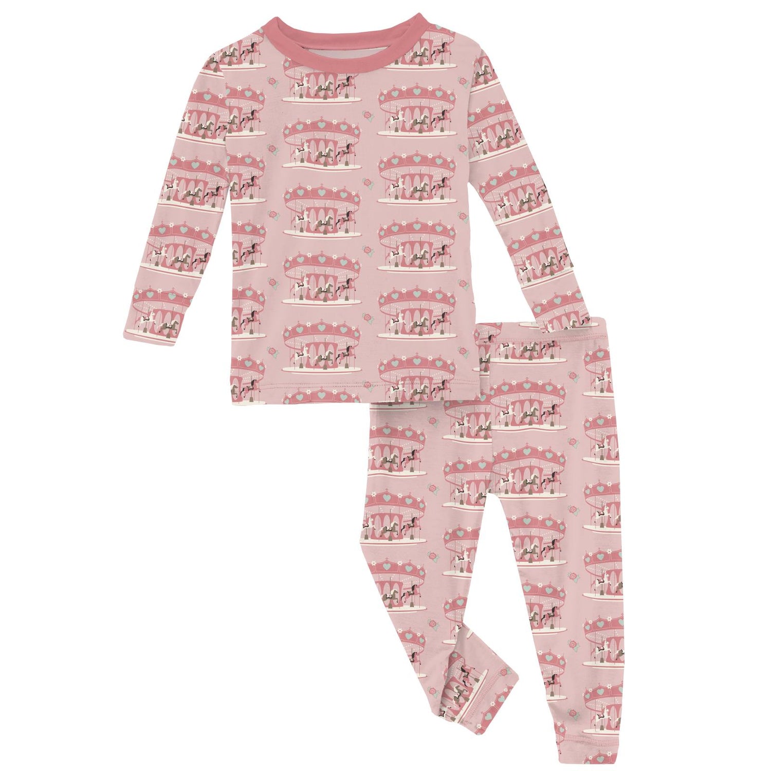 Print Long Sleeve Pajama Set in Baby Rose Fair Carousel (333028)