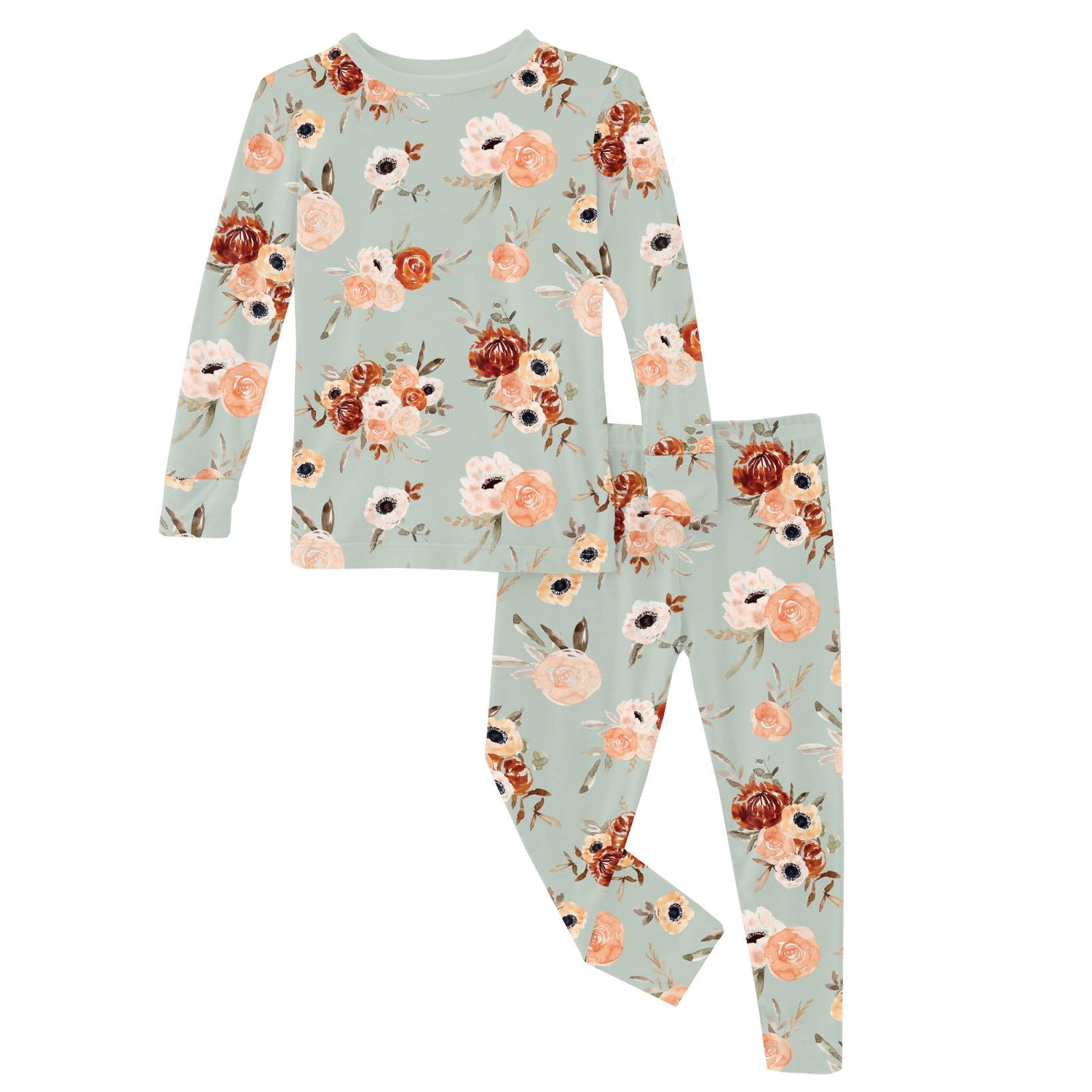 Print Long Sleeve Pajama Set in Aloe Fall Floral (333134)