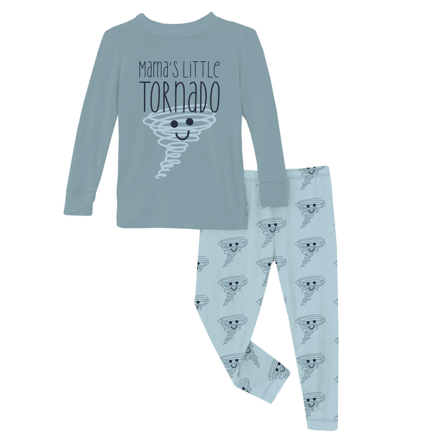 Long Sleeve Graphic Tee Pajama Set in Spring Sky Happy Tornado (333136)