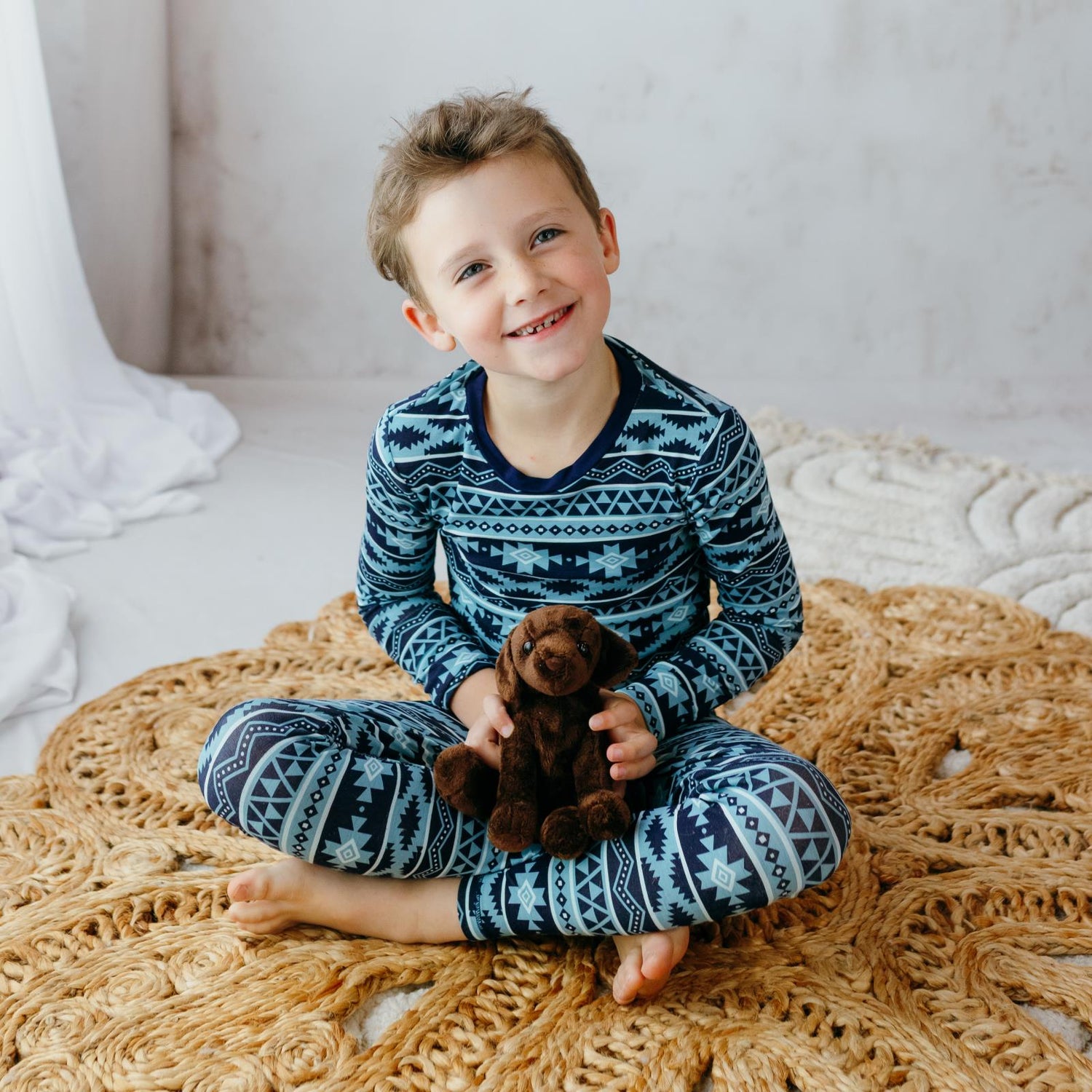 Print Long Sleeve Pajama Set in Peacoat Mayan Print (333165)