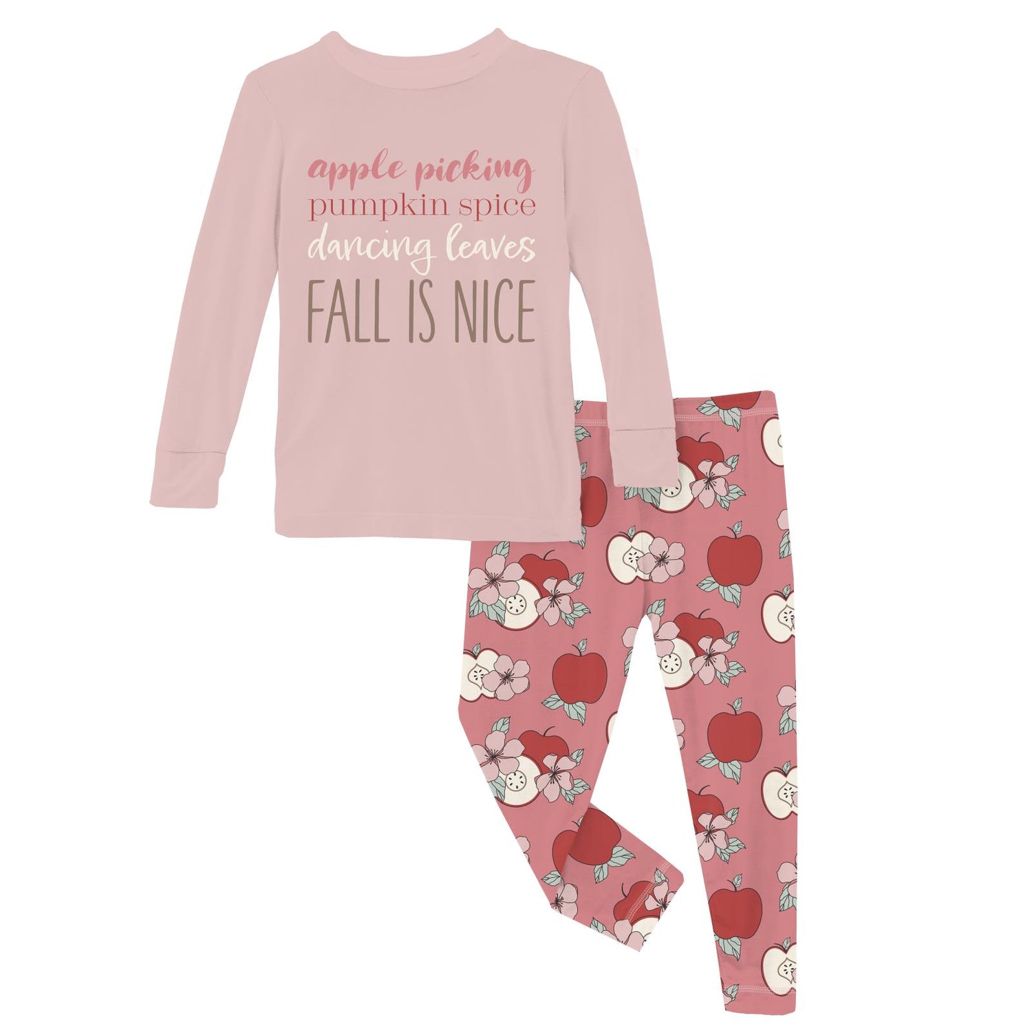 Long Sleeve Graphic Tee Pajama Set in Desert Rose Apple Picking (333278)