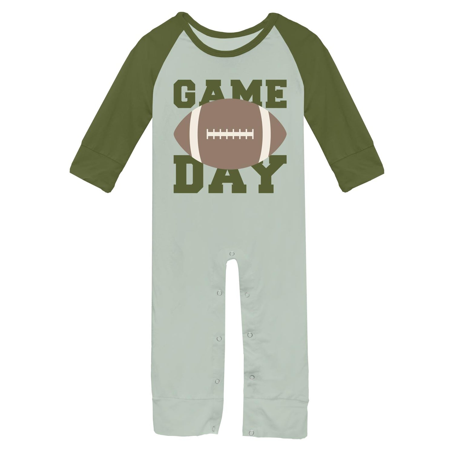 Long Sleeve Graphic Raglan Romper in Aloe Game Day (333007)