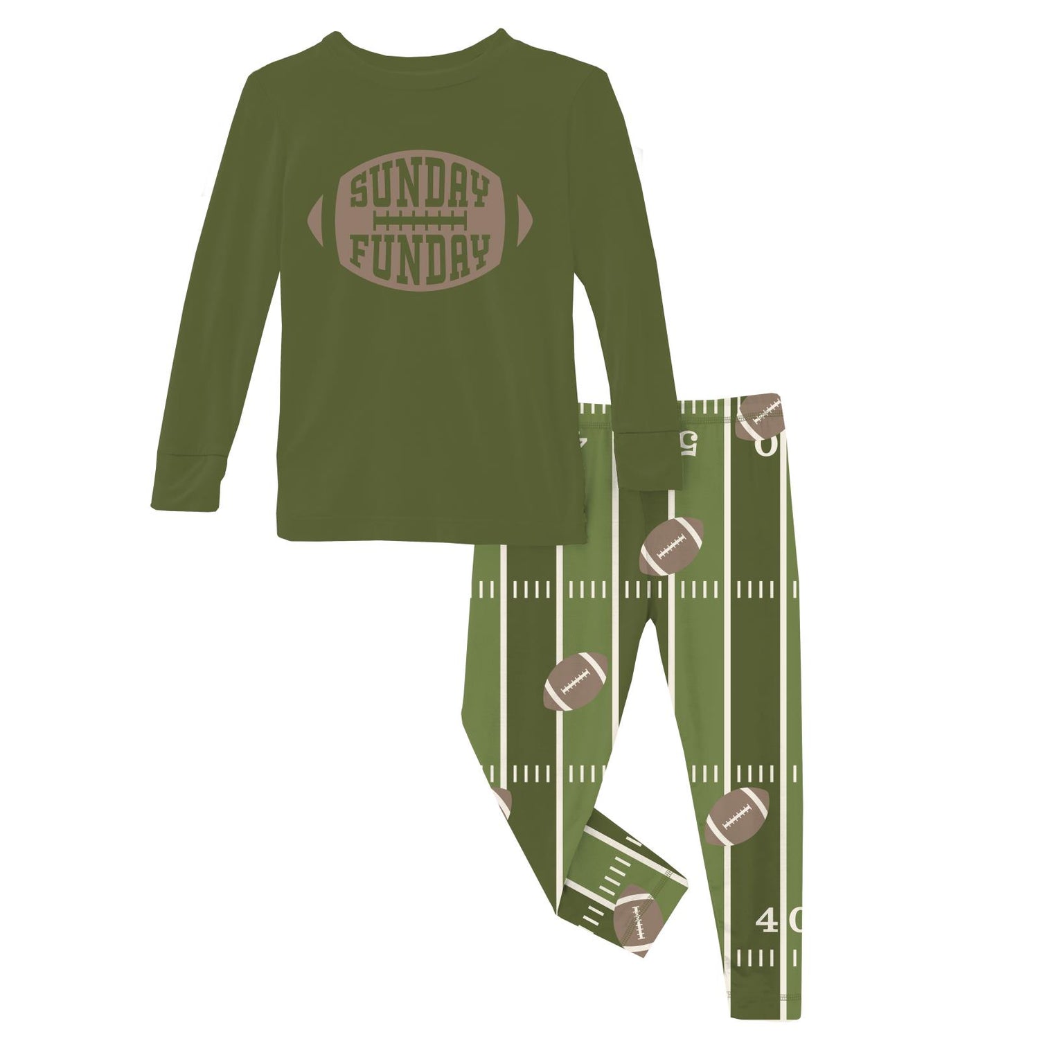 Long Sleeve Graphic Tee Pajama Set in Pesto Football (333089)