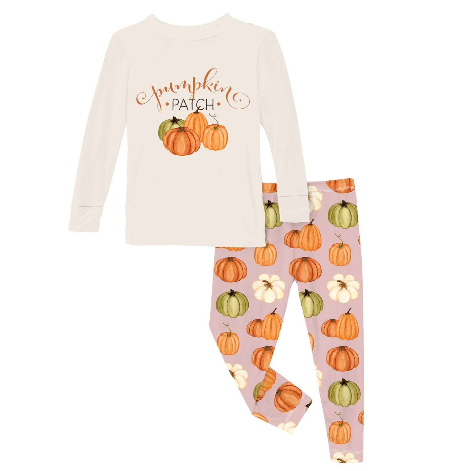 Long Sleeve Graphic Tee Pajama Set in Baby Rose Pumpkin Patch (333095)