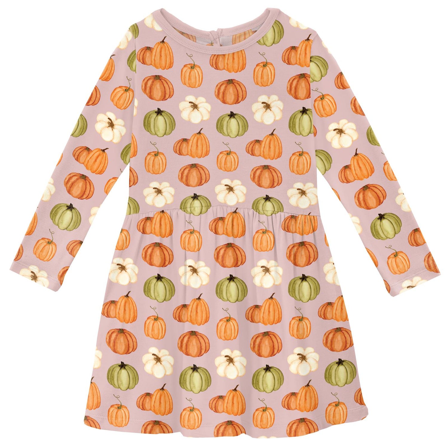 Print Long Sleeve Twirl Dress with Pockets in Baby Rose Pumpkin Patch (333108)