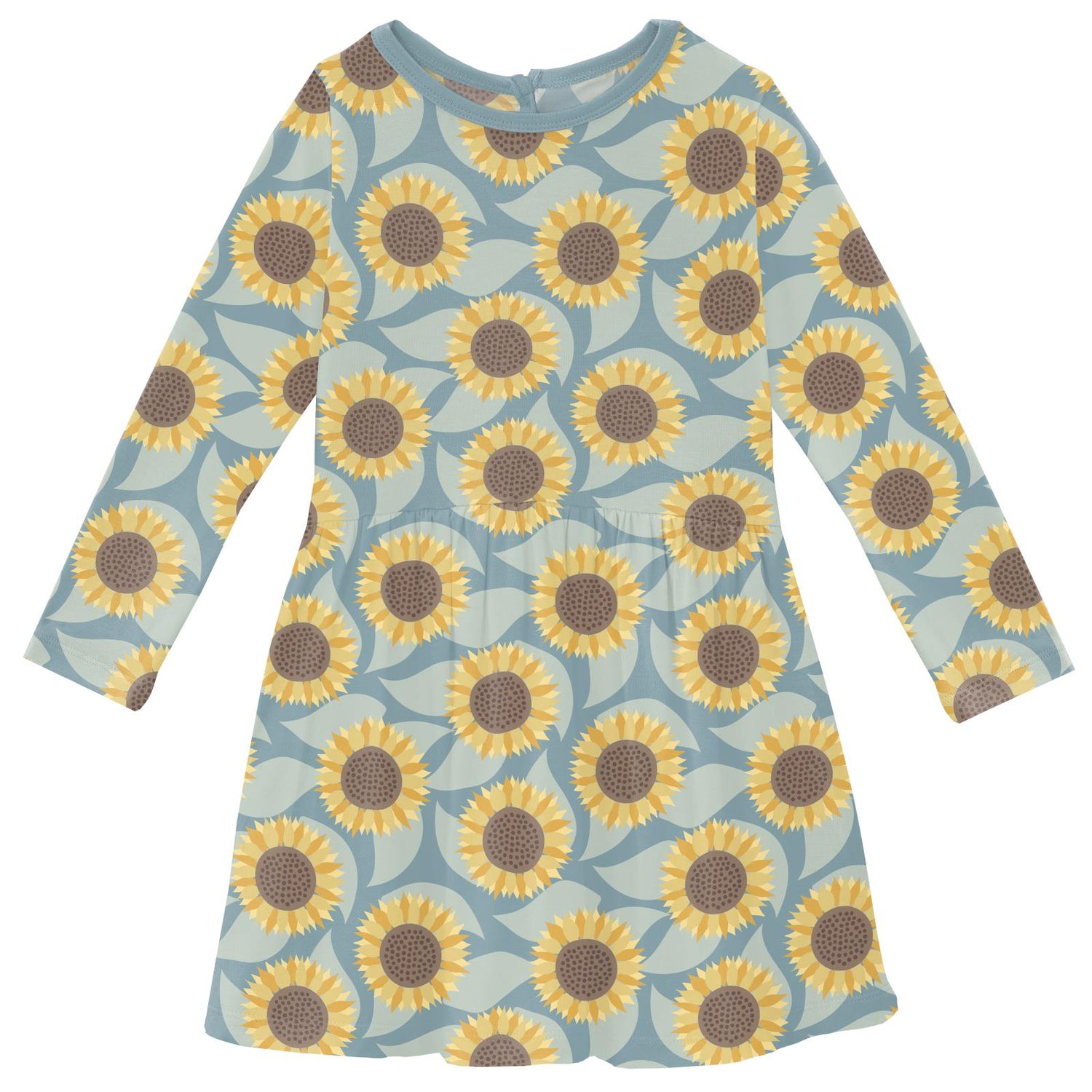 Print Long Sleeve Twirl Dress with Pockets in Stormy Sea Sunflower (333264)