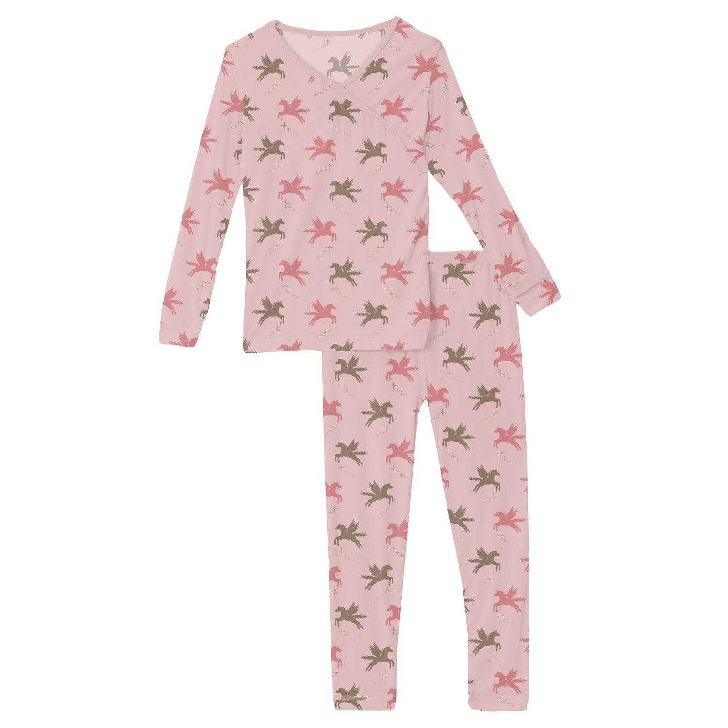 Print Long Sleeve Kimono Pajama Set in Baby Rose Pegasus (333262)