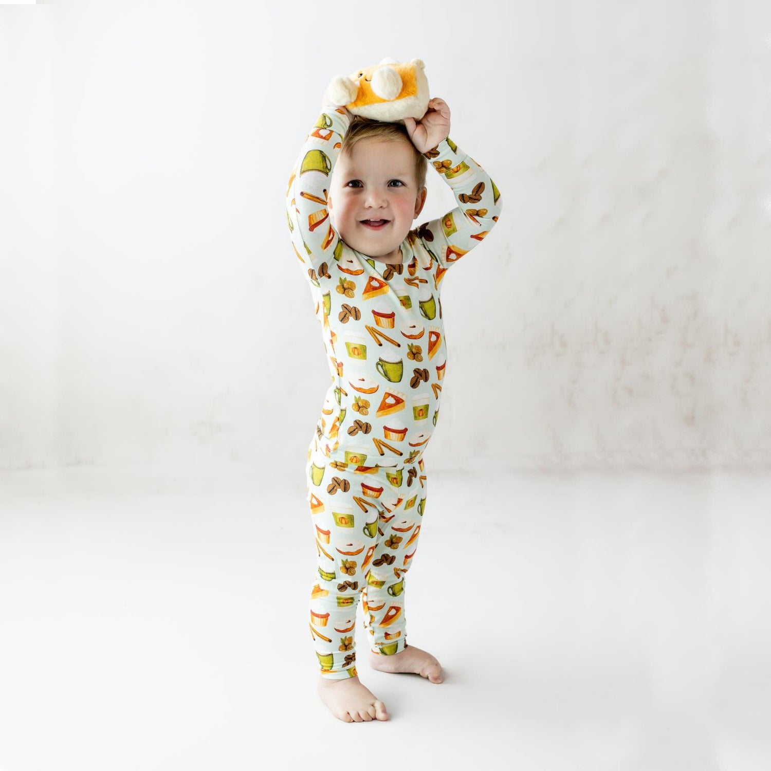 Print Long Sleeve Pajama Set in Aloe Pumpkin Spice (333324)