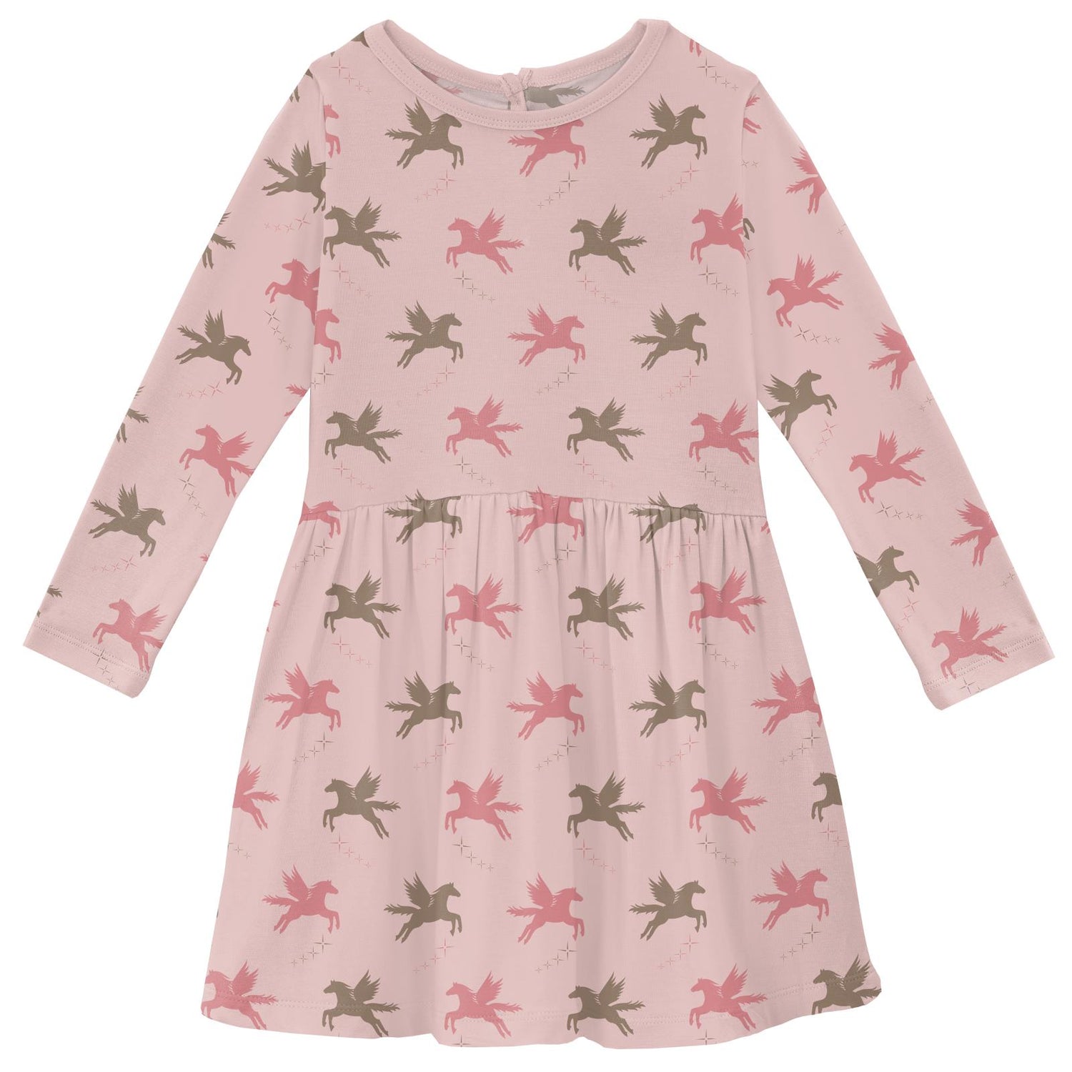 Print Long Sleeve Twirl Dress with Pockets in Baby Rose Pegasus (333366)