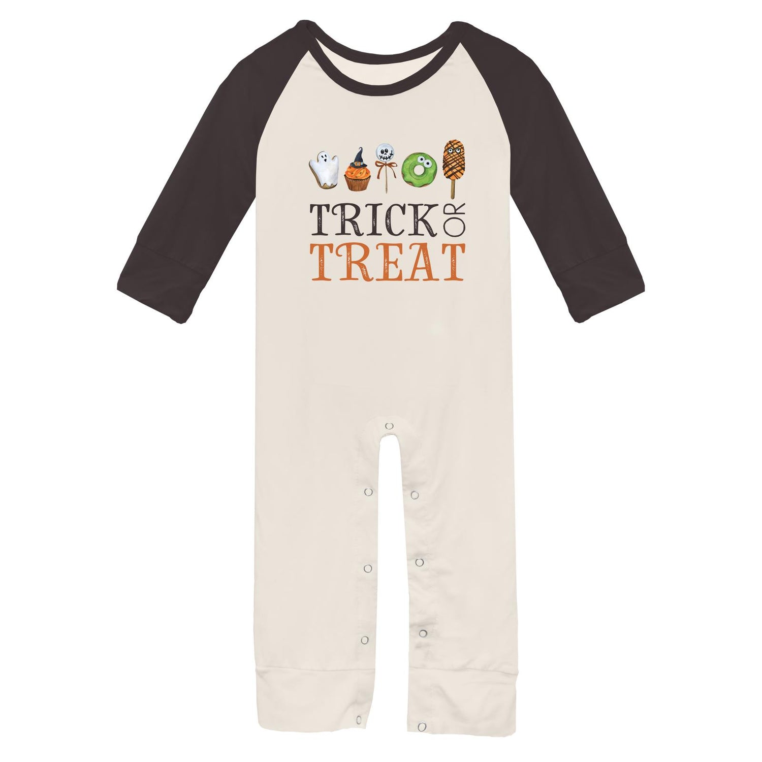 Long Sleeve Graphic Raglan Romper in Natural Trick or Treat (333405)
