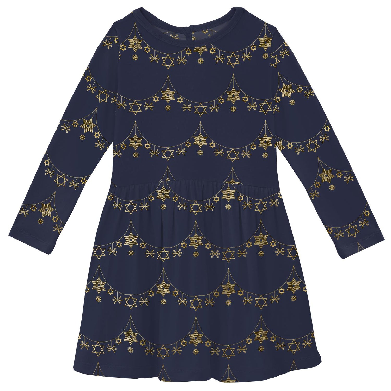 Print Long Sleeve Twirl Dress with Pockets in Winter Garland (343383)