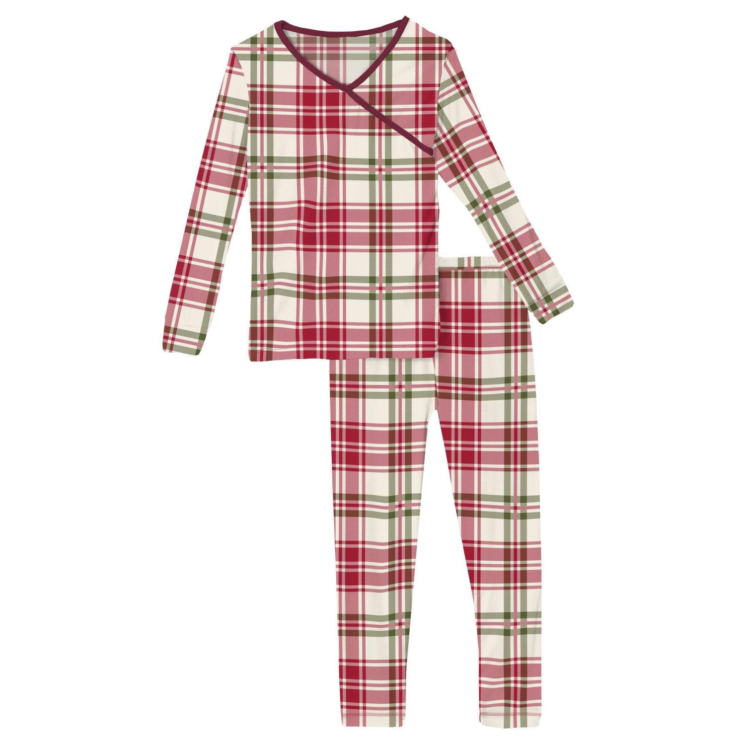 Print Long Sleeve Kimono Pajama Set in Fireside Plaid (343475)