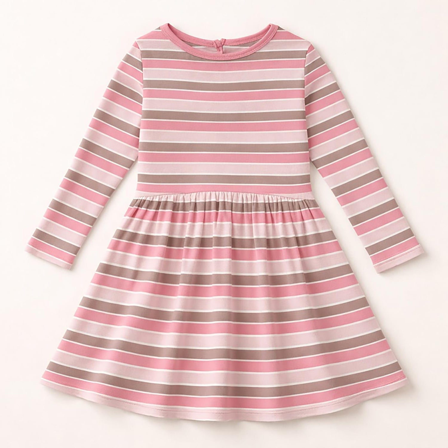 Print Long Sleeve Twirl Dress with Pockets in Neapolitan Stripe (373005)