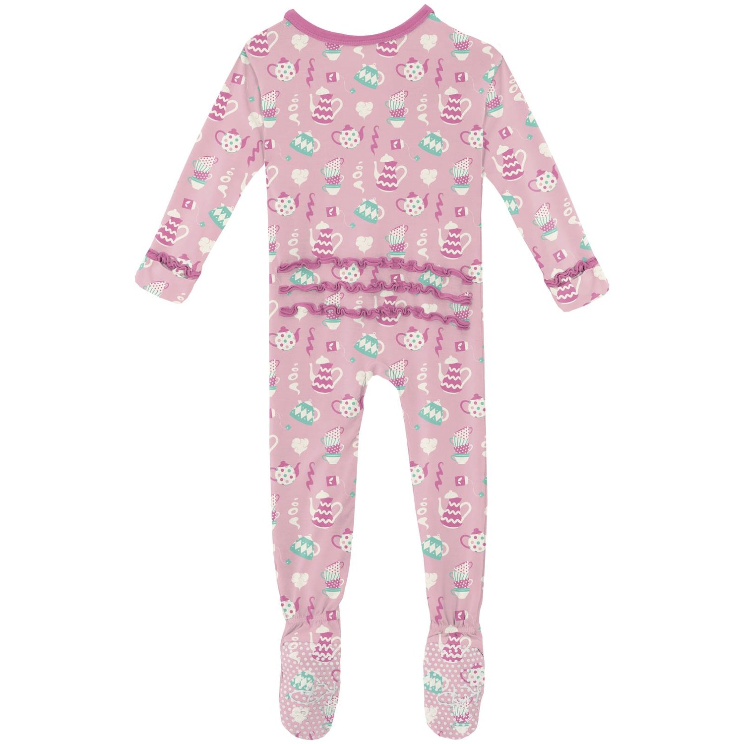 Print Muffin Ruffle Footie with 2 Way Zipper in Cake Pop Tea Party
