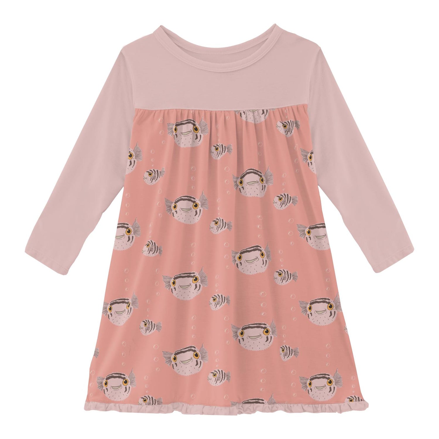 Print Long Sleeve Swing Dress in Blush Puffer Family (305940)