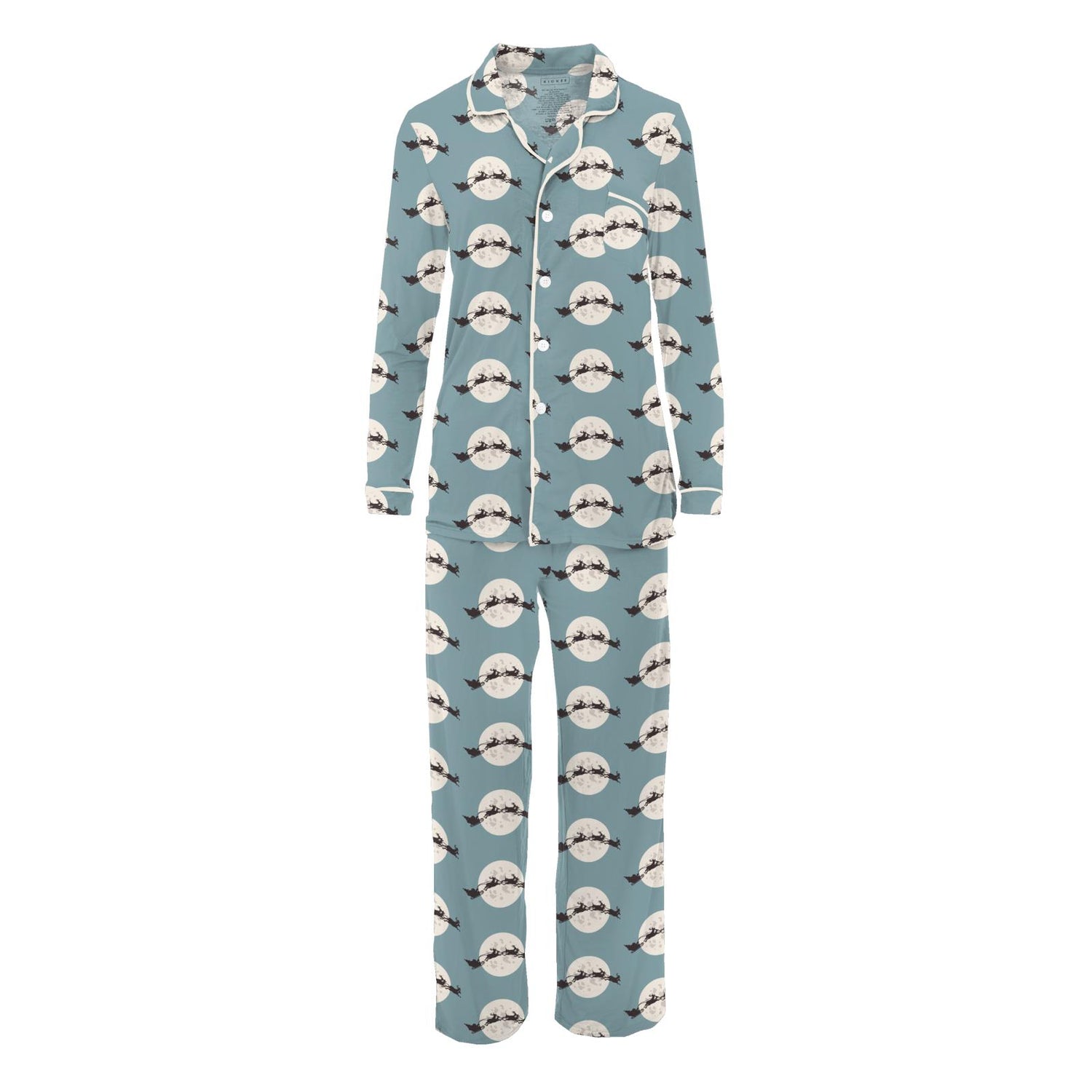 Women's Print Long Sleeve Collared Pajama Set in Stormy Sea Santa's Sleigh (346899)