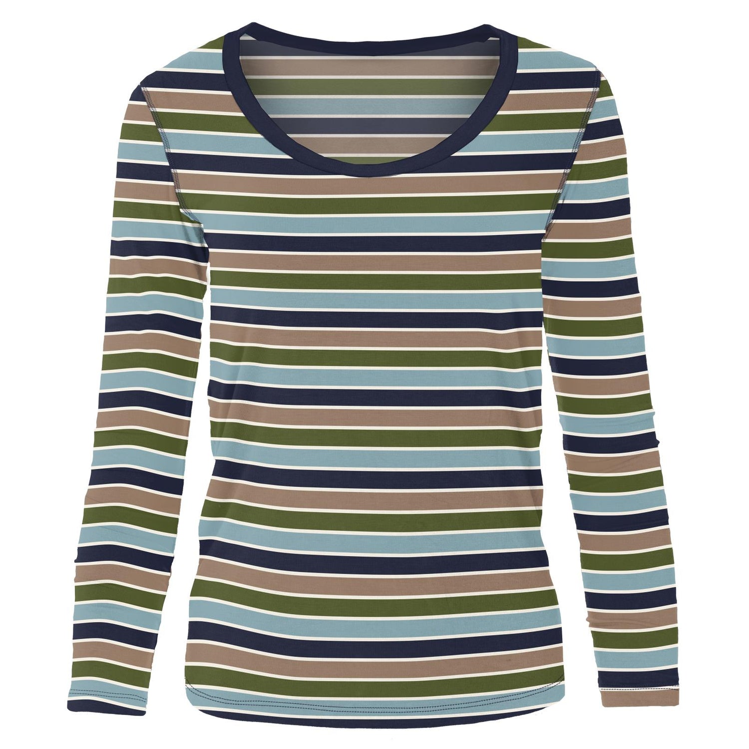 Women's Print Long Sleeve Scoop Neck Tee in Fall Vibes Stripe (347245)