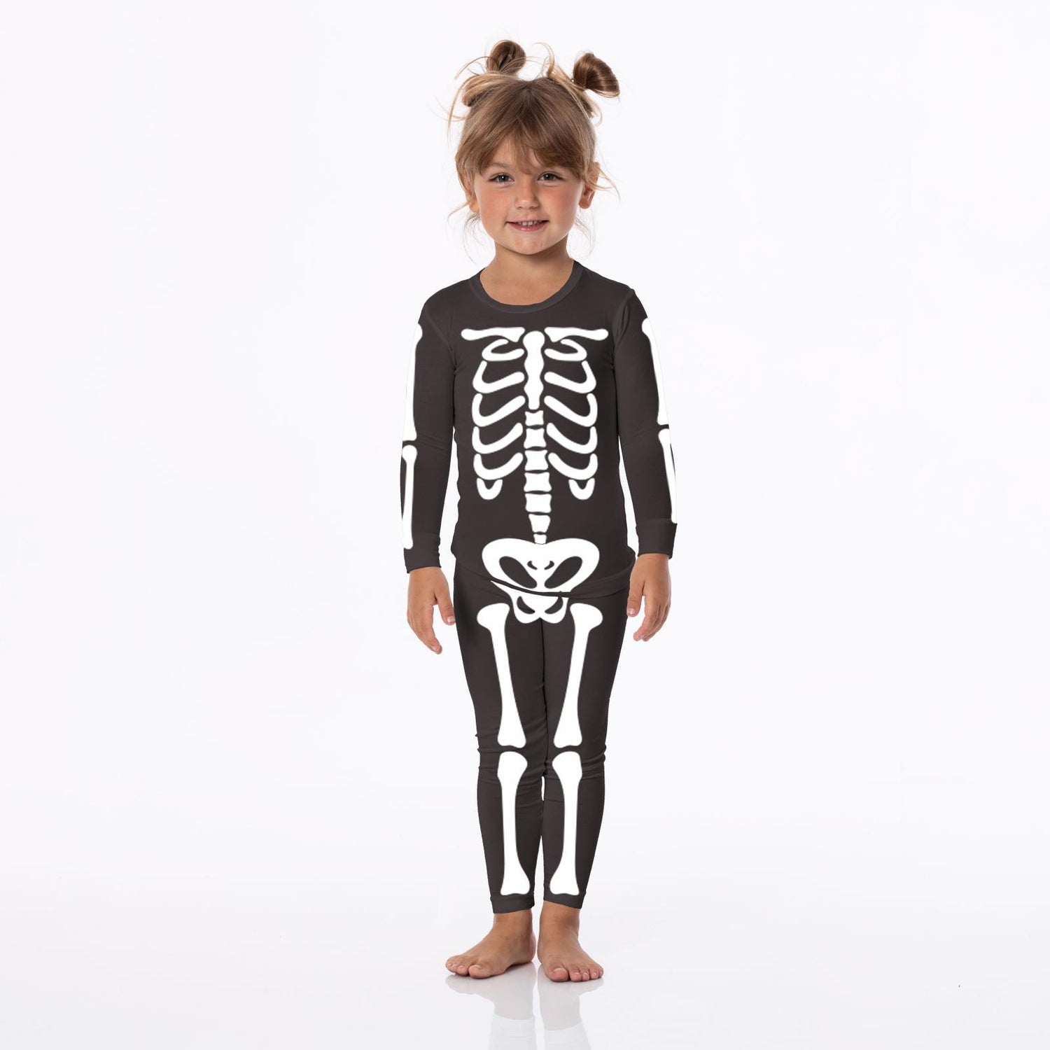 Long Sleeve Full Graphic Pajama Set in Midnight Skeleton (341411)