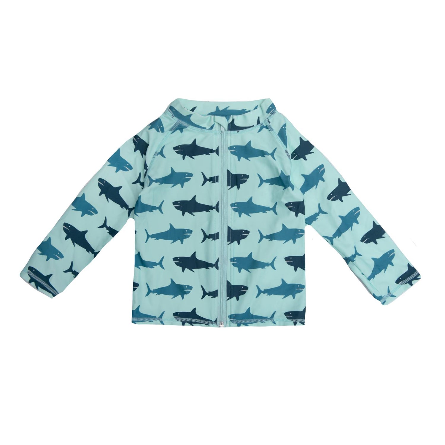 Print Long Sleeve Zip-Front Swim and Sun Cover Up in Summer Sky Megalodon (243212)