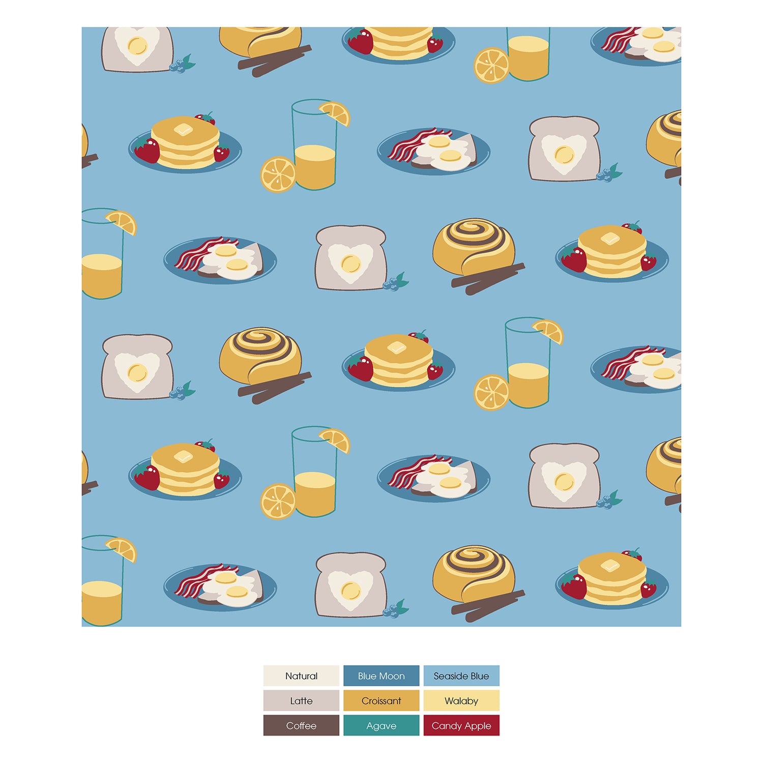 Print Short Sleeve Pocket One Piece & Pants Outfit Set in Seaside Blue Breakfast in Bed (315799)