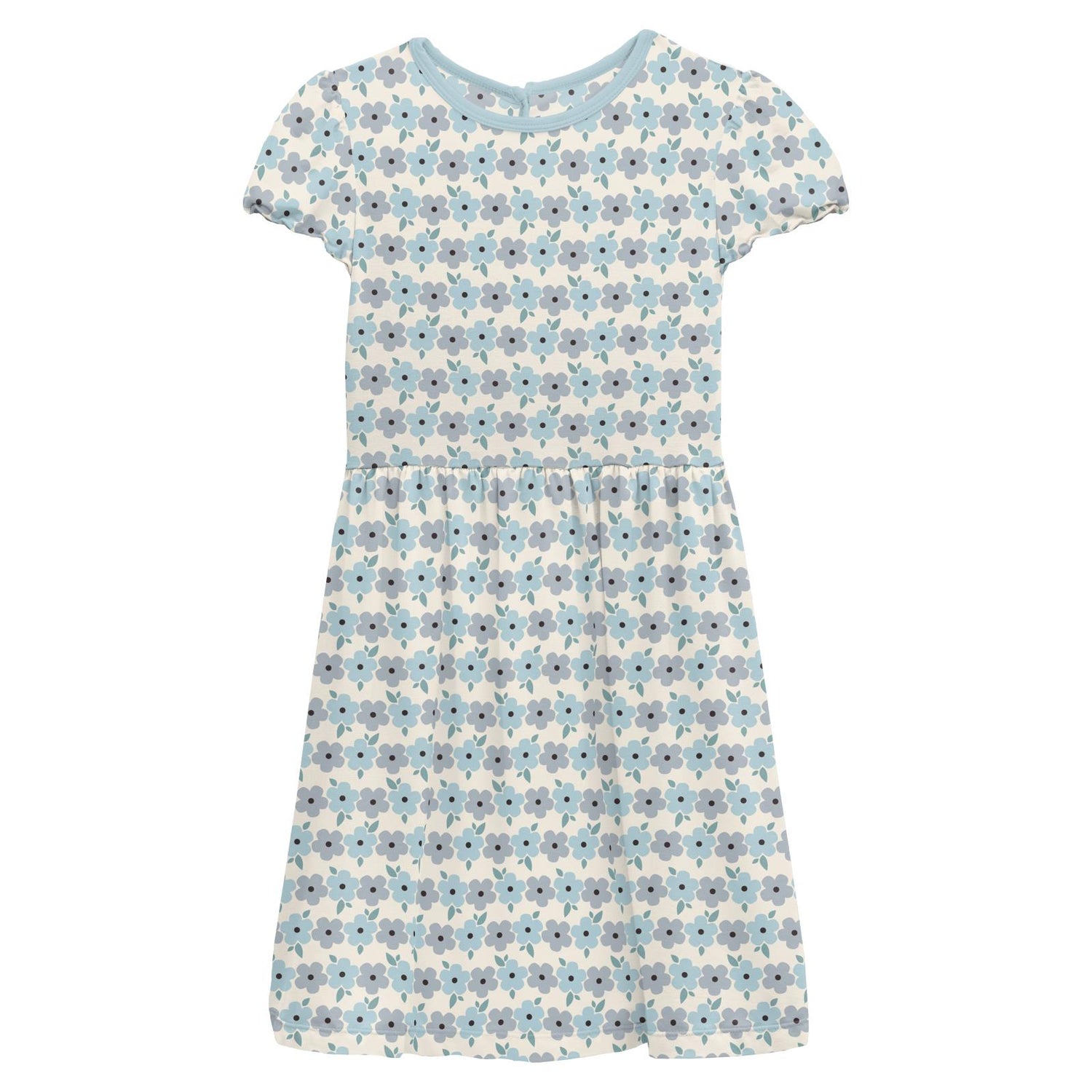 Print Flutter Sleeve Twirl Dress in Natural Hydrangea (259315)