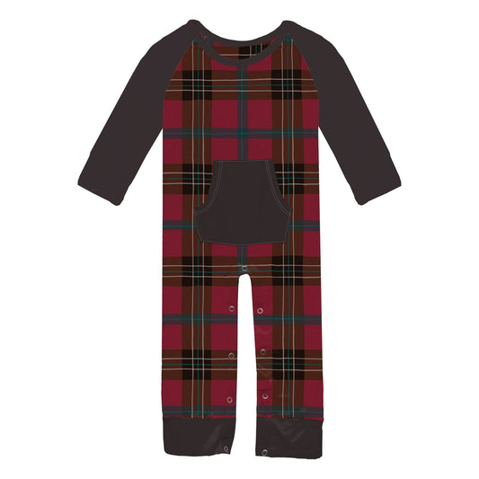 Print Long Sleeve Raglan Romper with Kangaroo Pocket in Winter Lodge Plaid (386383)