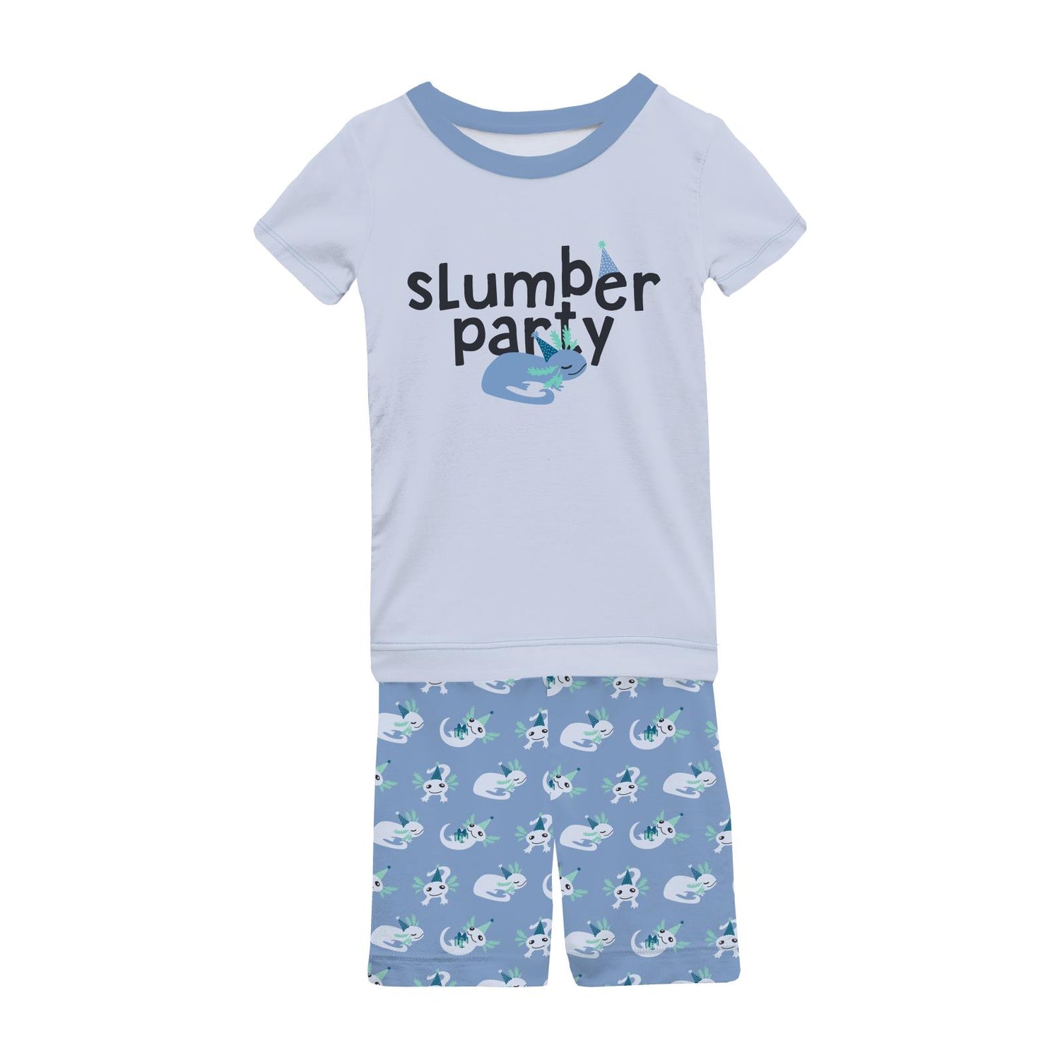 Short Sleeve Graphic Tee Pajama Set with Shorts in Dream Blue Axolotl Party (276661)