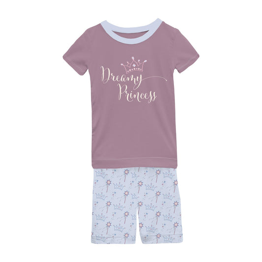 Short Sleeve Graphic Tee Pajama Set with Shorts in Dew Magical Princess