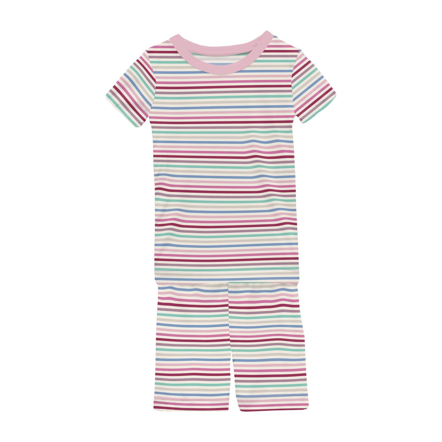 Print Short Sleeve Pajama Set with Shorts in Make Believe Stripe
