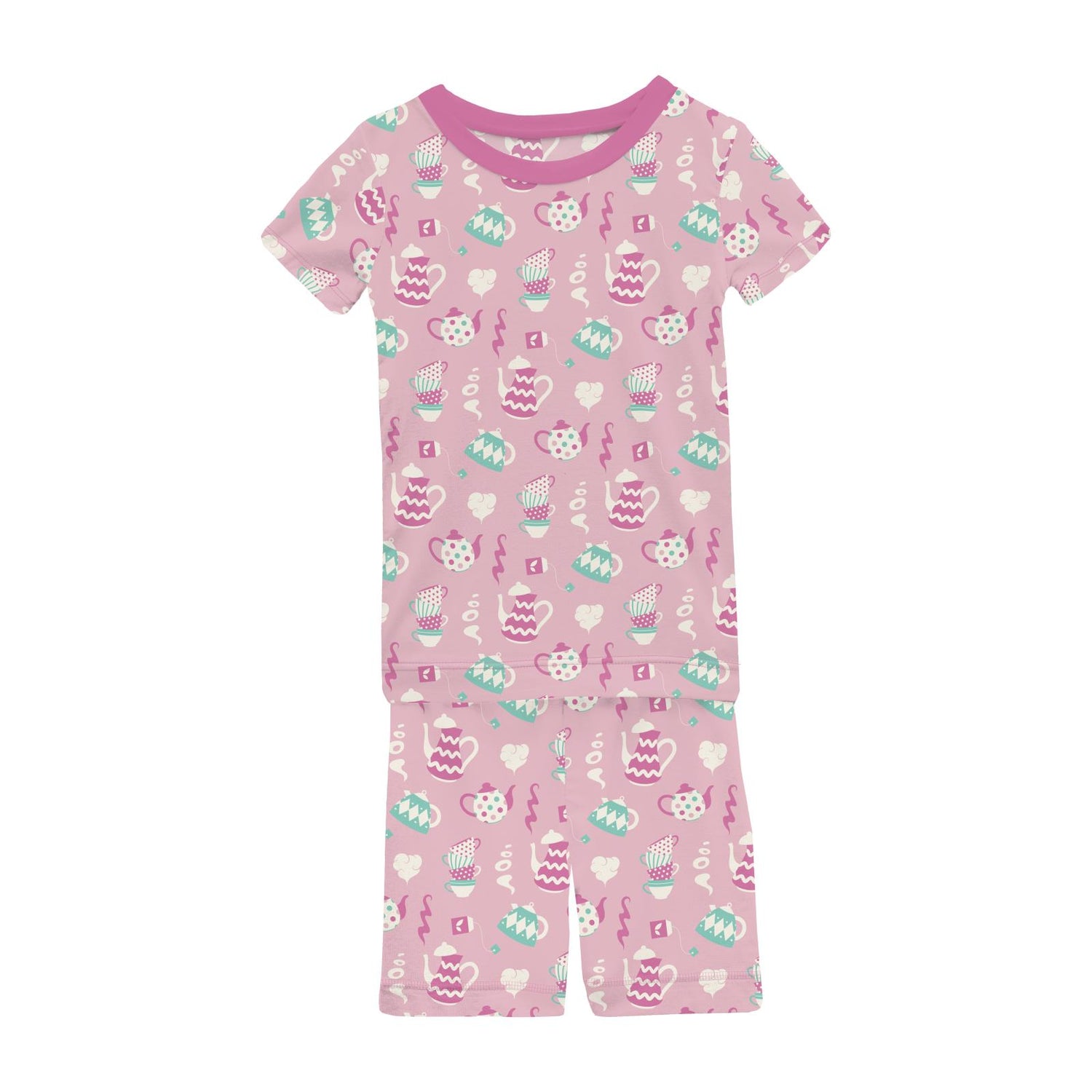 Print Short Sleeve Pajama Set with Shorts in Cake Pop Tea Party