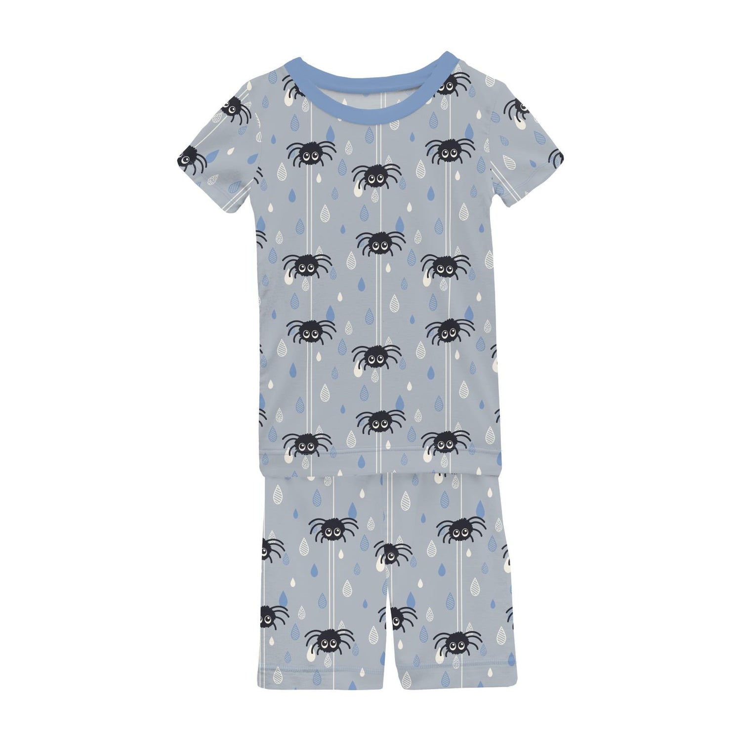 Print Short Sleeve Pajama Set with Shorts in Pearl Blue Itsy Bitsy Spider